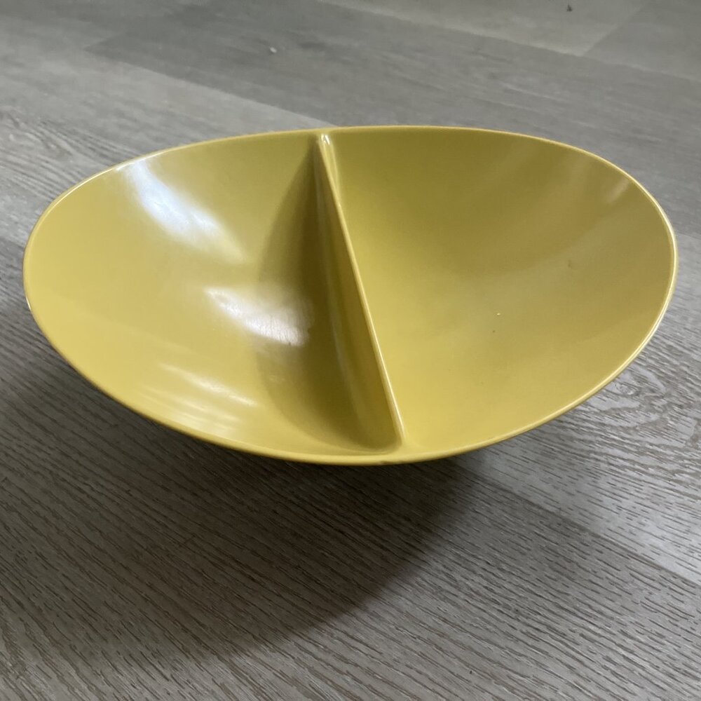 Vintage MCM Mustard FLORENCE PROLON WARE Melamine Bowl Divided  Dish Mid Century